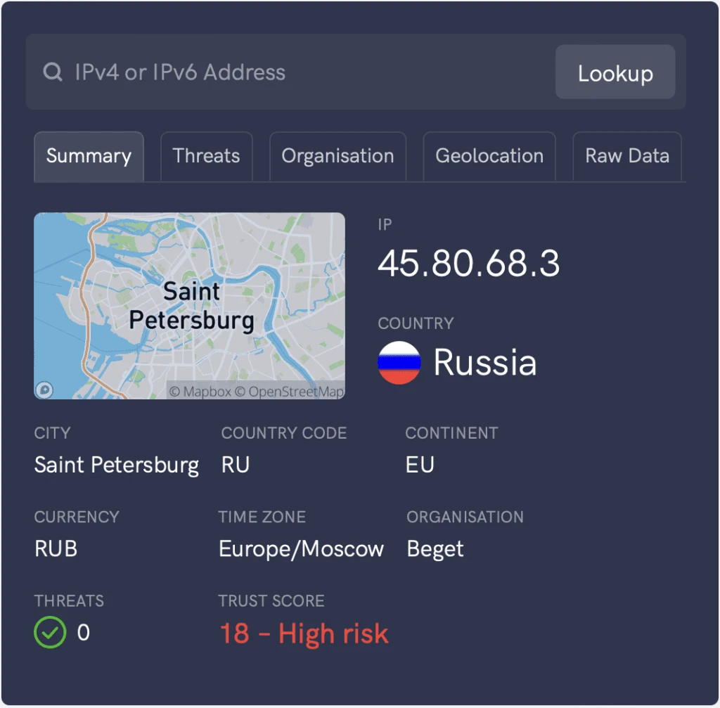 Информация об IP-адресе Санкт-Петербург Россия