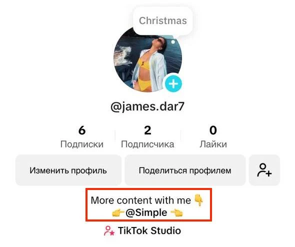 Размещение призыва к действию в профиле TikTok через @username