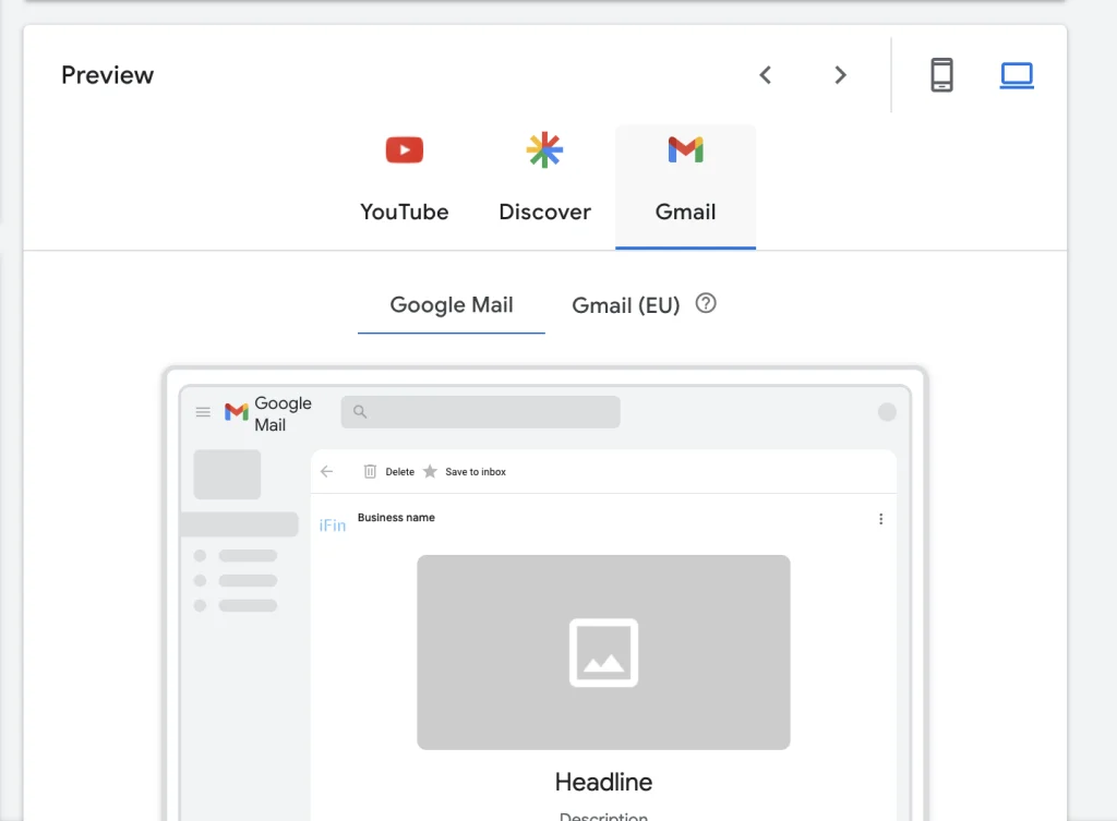 Пример размещения в Gmail на десктопе.