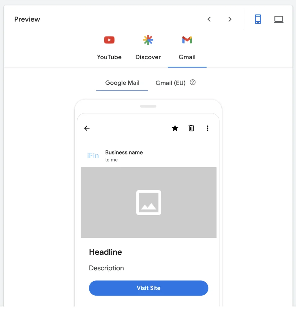 Пример размещения в Gmail на мобайле.