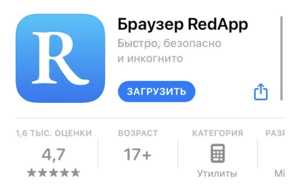 Иконка и информация о браузере RedApp