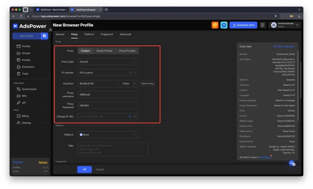 Proxy Setting in AdsPower