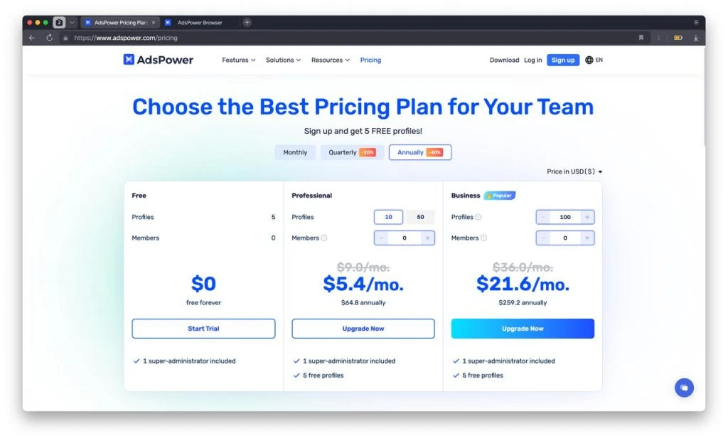 Pricing list